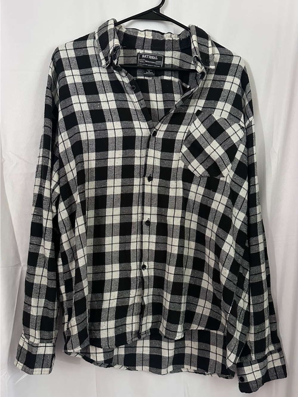 National Black & White Plaid Casual Button-Down Shirt - Men's